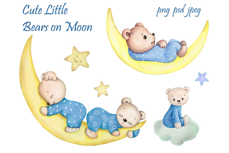 cute-little-teddy-bears-on-moon-watercolor-illustrations-ration