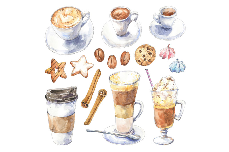 coffee-set-watercolor-illustration-design-elements