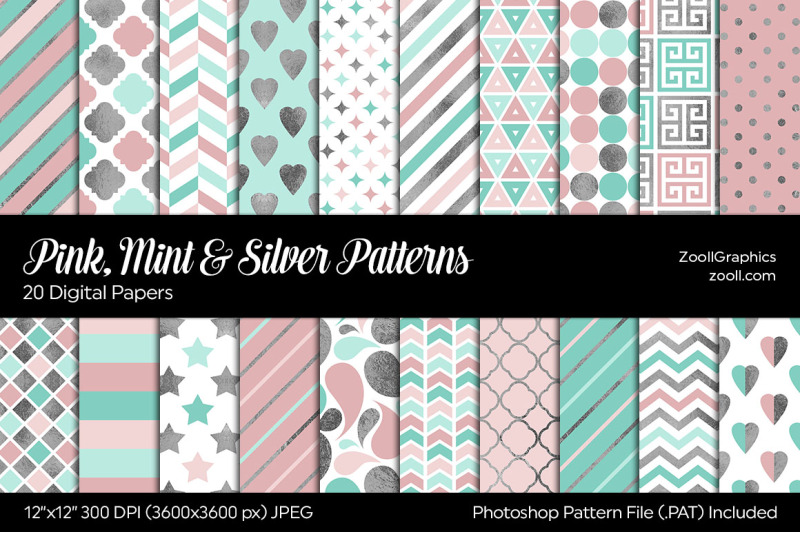 pink-mint-and-silver-digital-papers