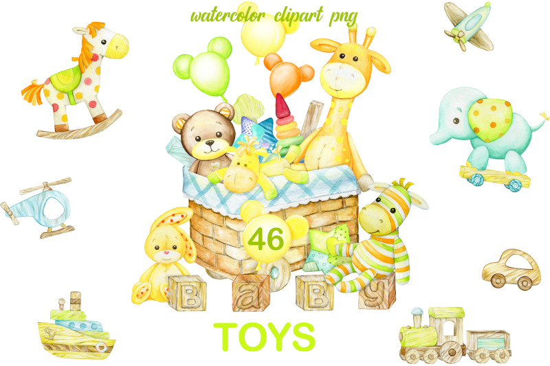 wooden-toys-watercolor-digital-clipart-giraffe-teddy-bear-bunny-b