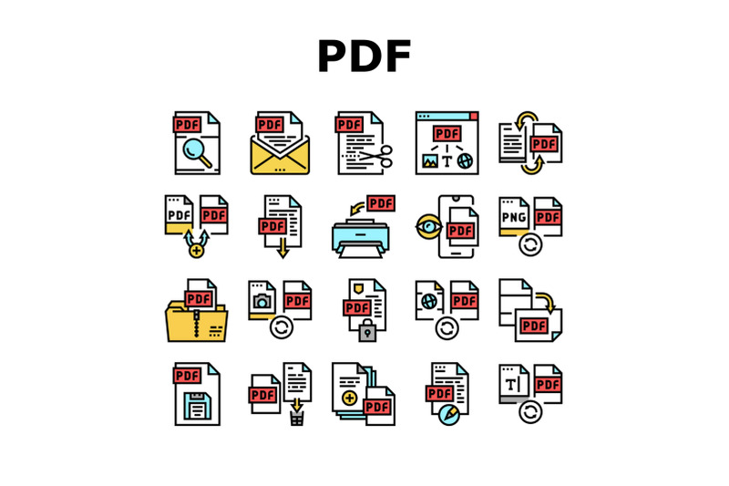 pdf-electronic-file-collection-icons-set-vector