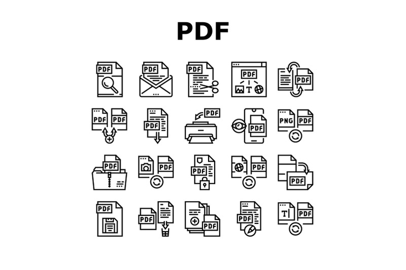 pdf-electronic-file-collection-icons-set-vector