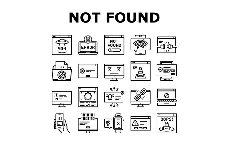 not-found-web-page-collection-icons-set-vector