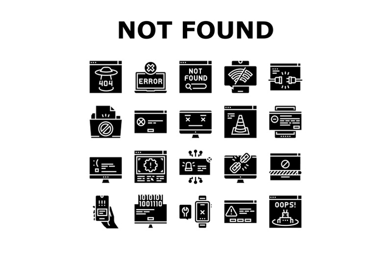 not-found-web-page-collection-icons-set-vector
