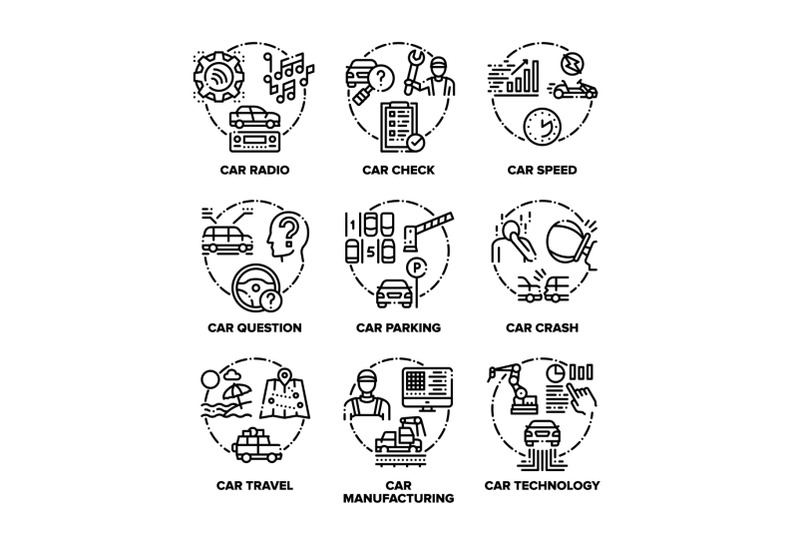 car-transport-set-icons-vector-black-illustration