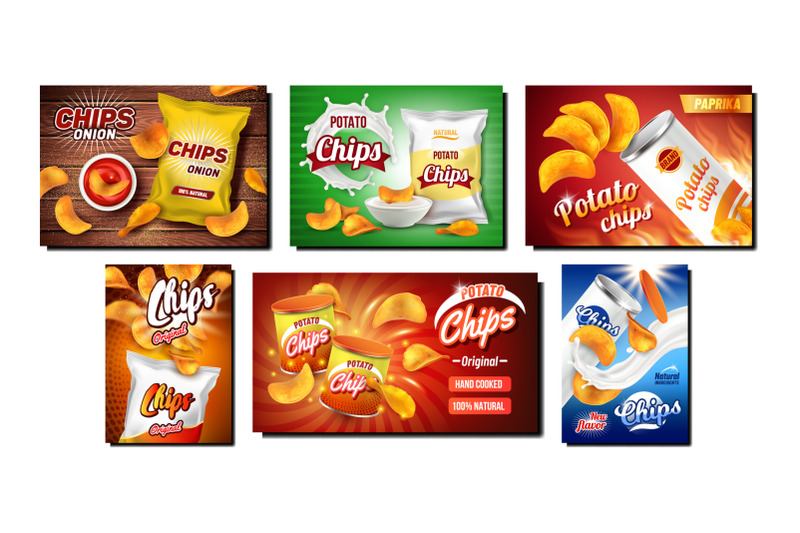 chips-snack-creative-promo-posters-set-vector