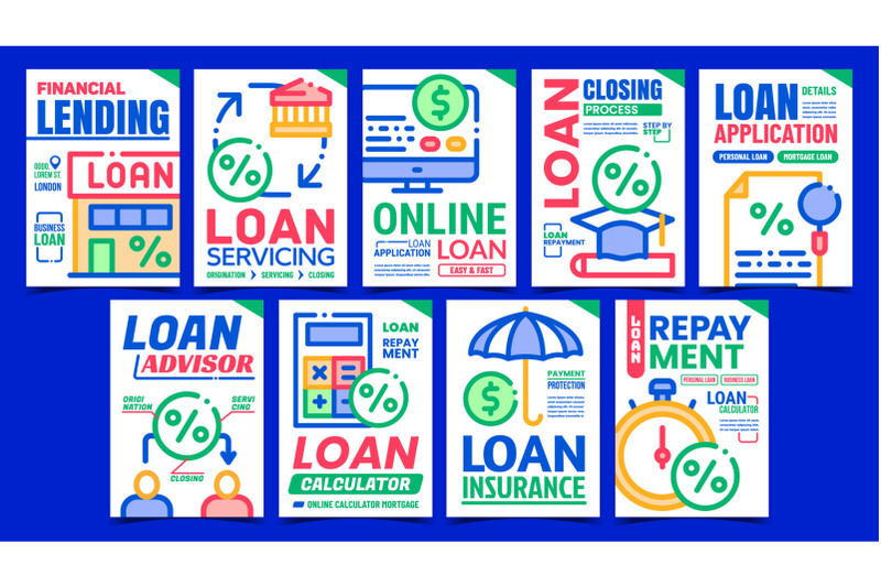 loan-finance-creative-promotion-posters-set-vector