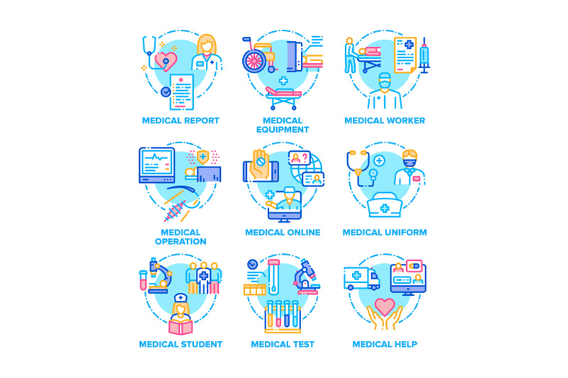 medical-treat-set-icons-vector-color-illustrations