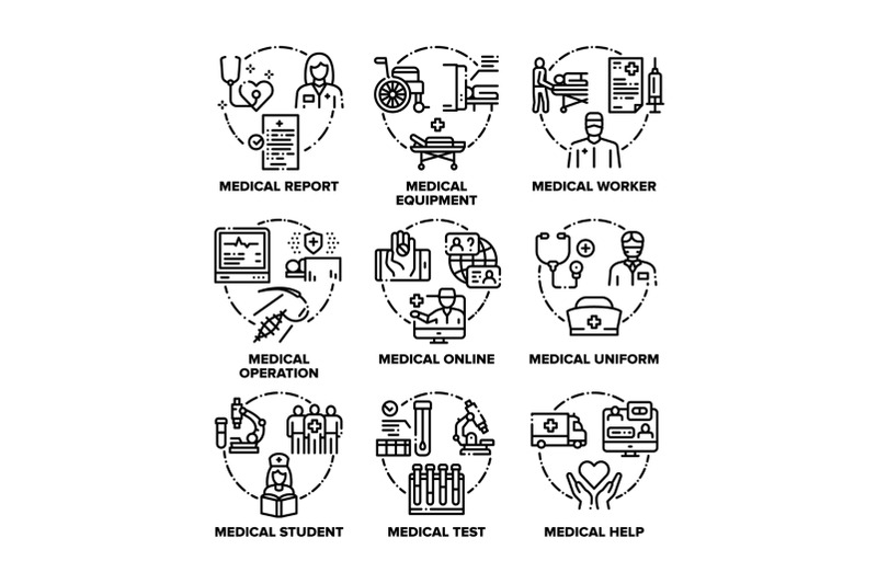 medical-treat-set-icons-vector-black-illustrations