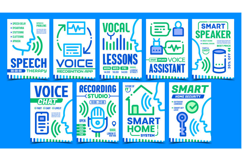 voice-command-control-promo-posters-set-vector