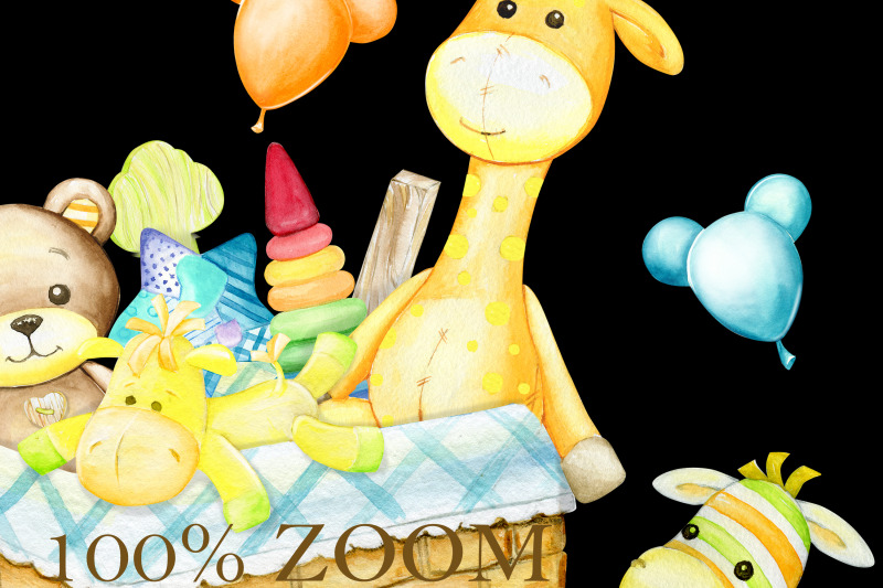 watercolor-clipart-wooden-toys-digital-giraffe-teddy-bear-bunny-b