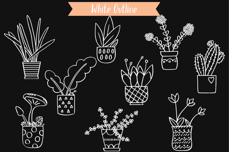 house-plants-white-hand-drawn-cactus-hanging-indoor-flower-pot