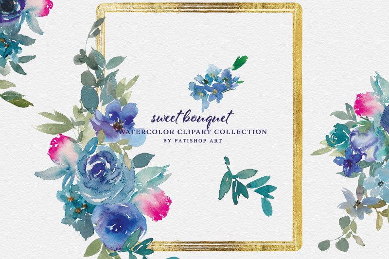 blue-pink-watercolor-floral-clipart-set