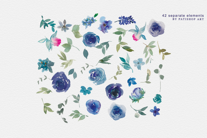 blue-pink-watercolor-floral-clipart-set