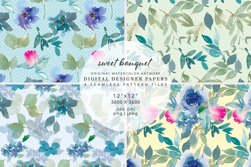 watercolor-floral-digital-paper-scrapbook-papers-seamless-patterns