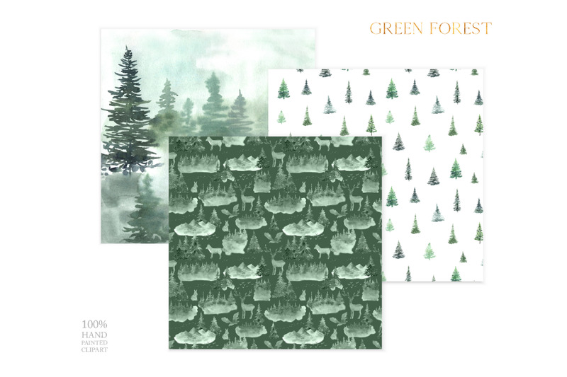 watercolor-green-fores-digital-papers