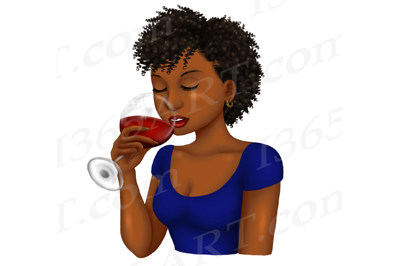 black-women-drinking-wine-clipart-set-african-american-png