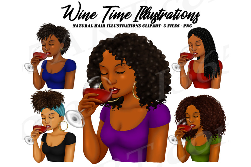 black-women-drinking-wine-clipart-set-african-american-png