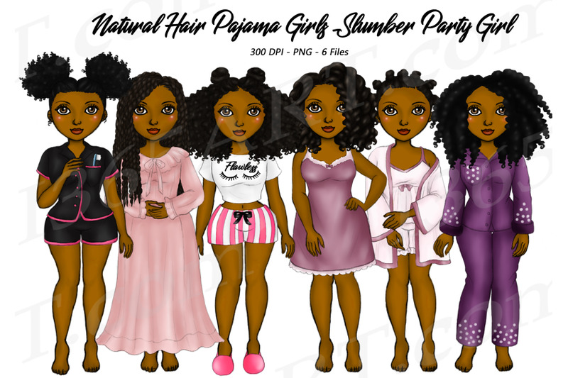 black-woman-clipart-natural-hair-pajama-girls-png