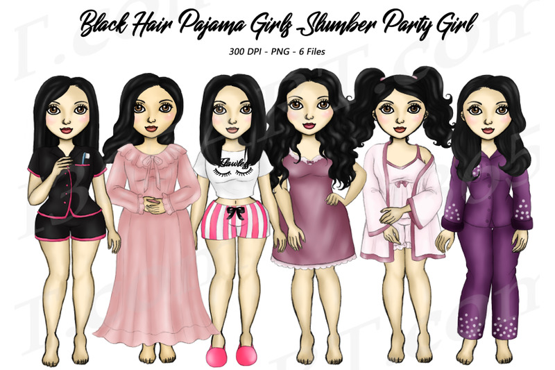dark-haired-women-in-pajamas-clipart-slumber-party-png