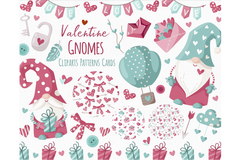 valentine-gnomes-clipart-and-digital-paper