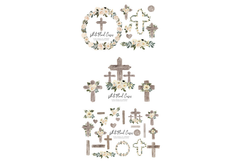 easter-cross-watercolor-clipart-greenery-floral-crosses-green-leaves