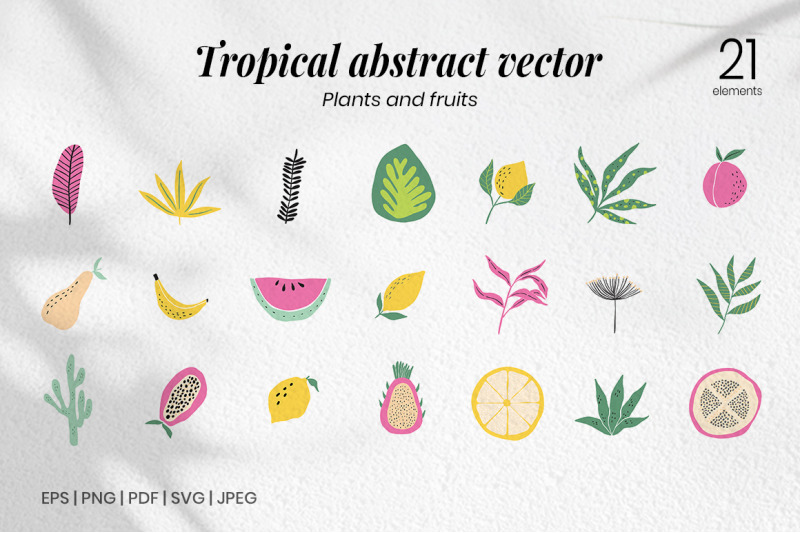 set-tropical-leaf-and-fruit-vector-elements