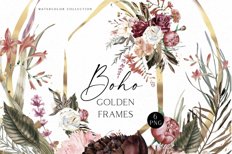 boho-rose-gold-and-burgundy-wedding-frame-clipart-watercolor-roses