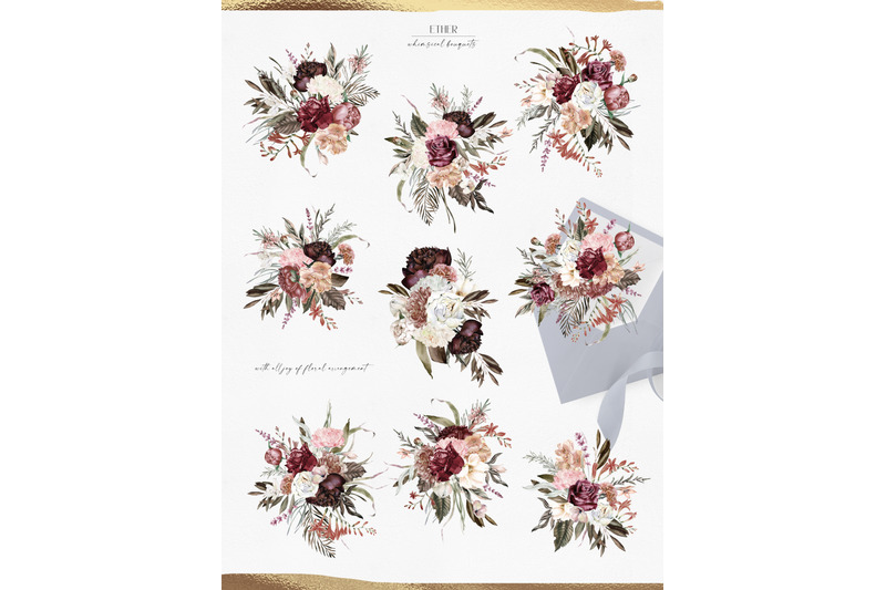 boho-burgundy-bouquets-clipart-watercolor-blush-and-burgundy-wedding