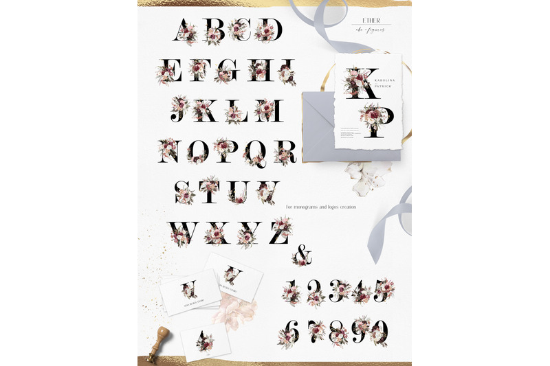 boho-burgundy-wedding-alphabet-clipart-watercolor-blush-and-burgundy