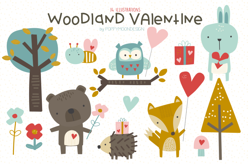 woodland-valentine-clipart-set