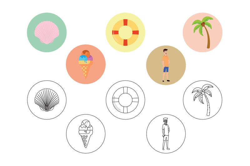beach-coconut-tree-vector-outline-bundle