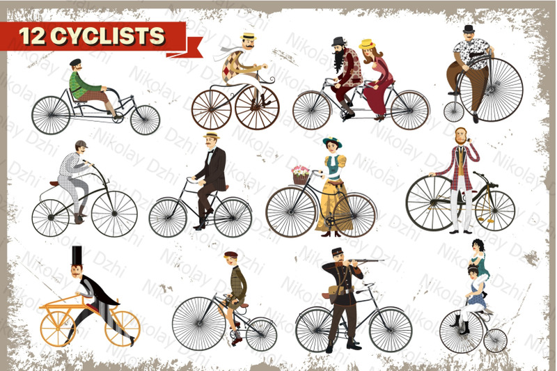bicycles-vintage-illustration-set