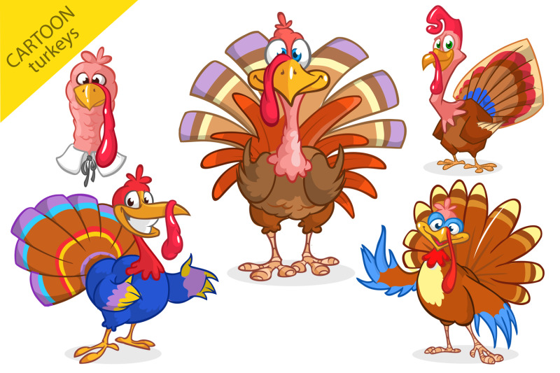 cute-turkey-cartoon-characters-vector-collection-set