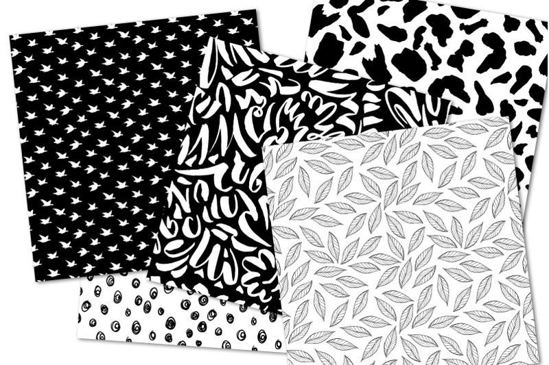 cute-black-and-white-digital-paper-modern-valentine-seamless-patterns