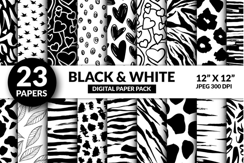cute-black-and-white-digital-paper-modern-valentine-seamless-patterns