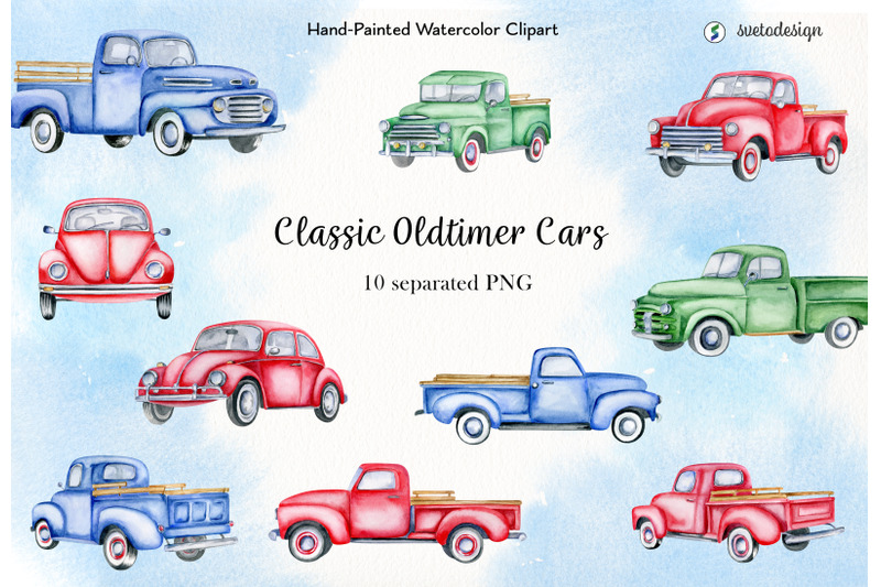 classic-vintage-trucks-watercolor-clipart-retro-oldtimer-cars