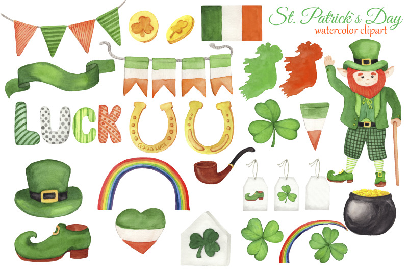 st-patricks-day-watercolor-clipart-irish-clipart-lucky-shamrock-four-leaf-clipart