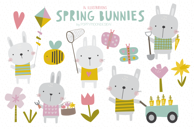 spring-bunnies-clipart-set