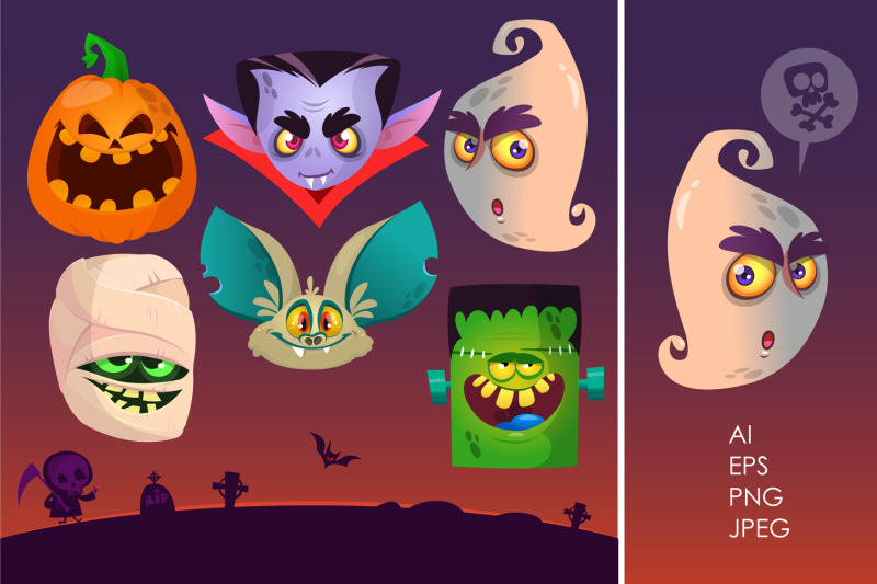 cartoon-halloween-vector-icons-monsters-illustrations