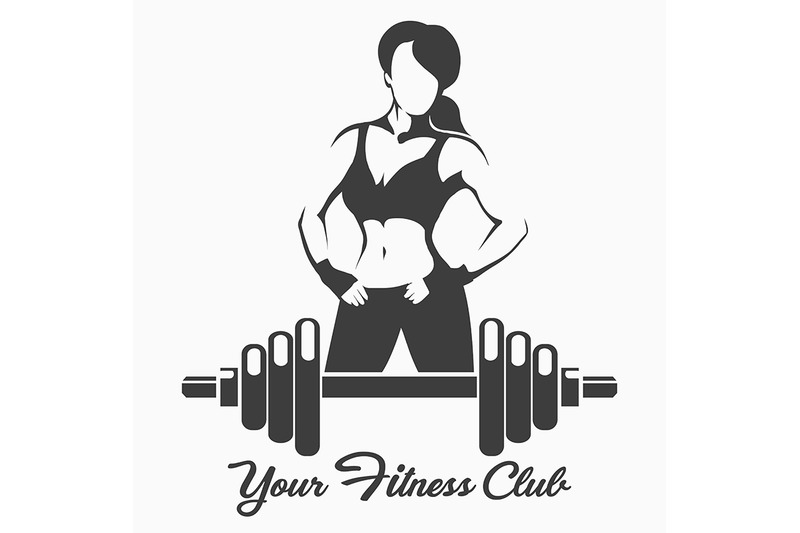 fitness-emblem-with-posing-sporty-woman
