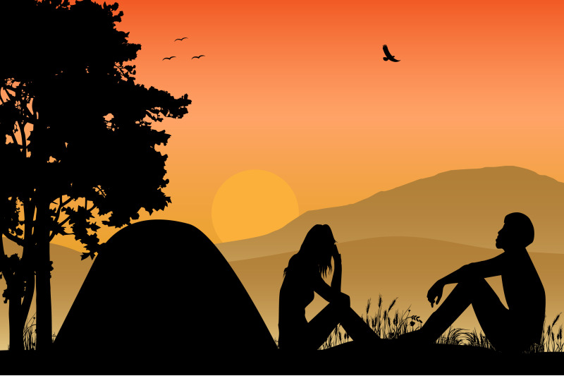 silhouette-of-camping-with-couple