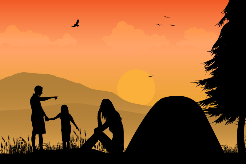 silhouette-of-camping-with-family