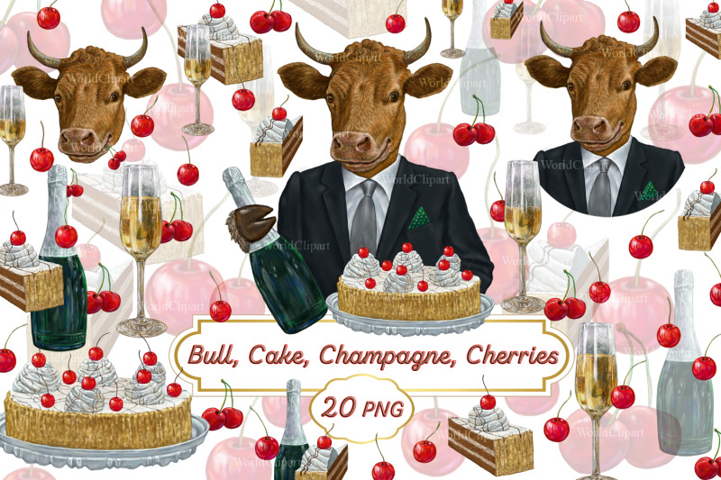 bull-clipart-cake-clipart-champagne-clipart-cherries-clipart