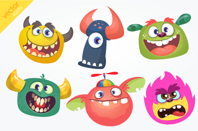 cartoon-funny-monsters-set-illustration-vector