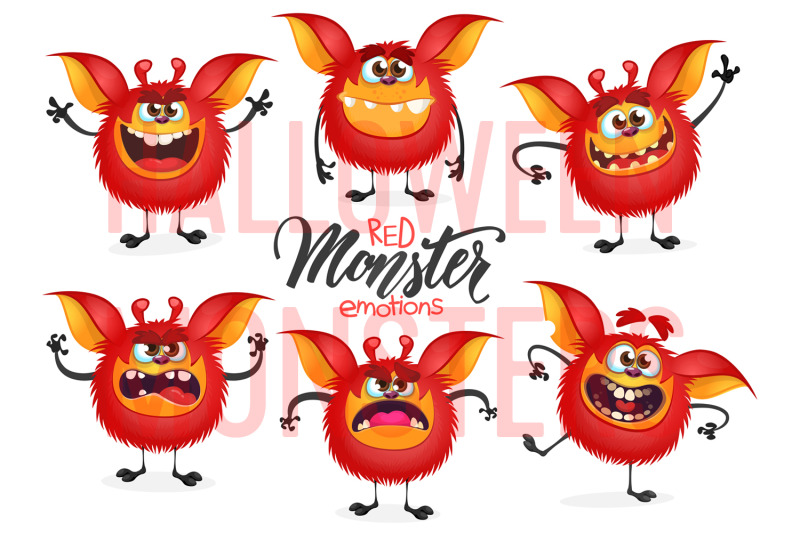 cartoon-funny-monsters-emotions-set-vector-illustration