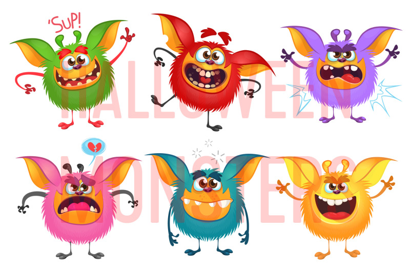 cartoon-funny-monsters-set-illustration-vector