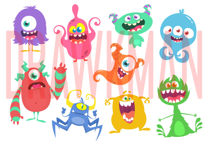 cartoon-funny-monsters-set-illustration-vector