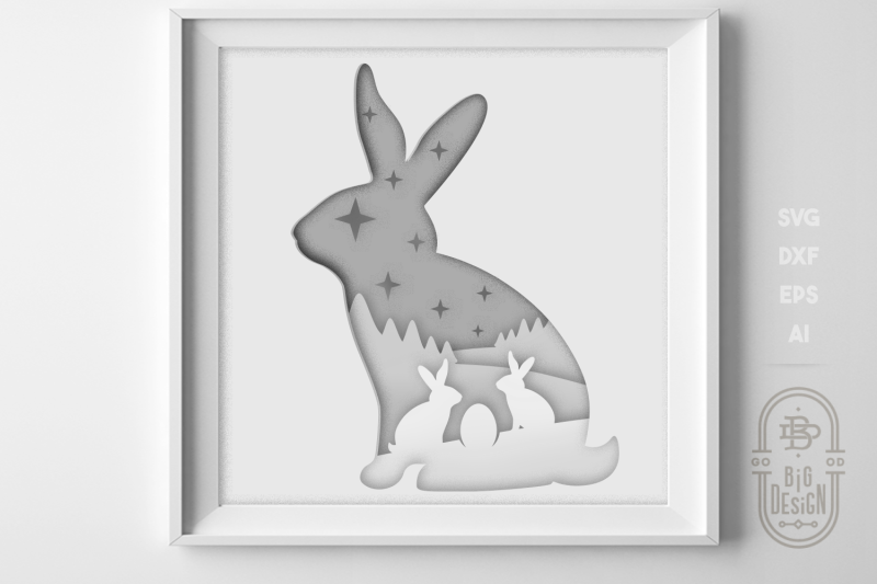 easter-bunny-3d-scene-layered-design-paper-light-box