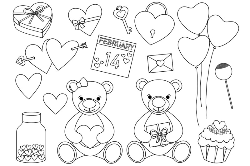 valentine-039-s-day-black-and-white-coloring-bears-hearts-svg